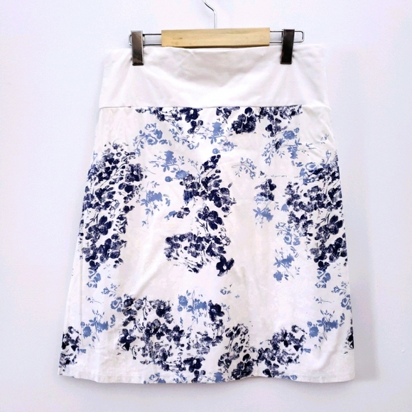 Floral Maternity Skirt White Blue Navy Midi - Picture 3 of 3